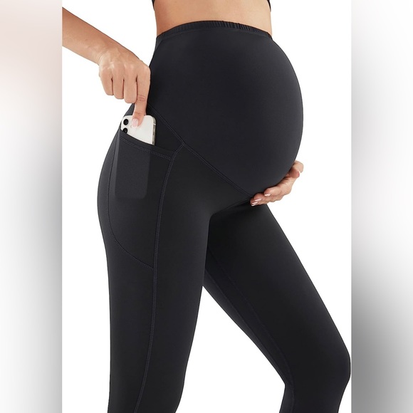 Maternity Leggings with Pockets Non-See-Through Large black EUC - Picture 3 of 8